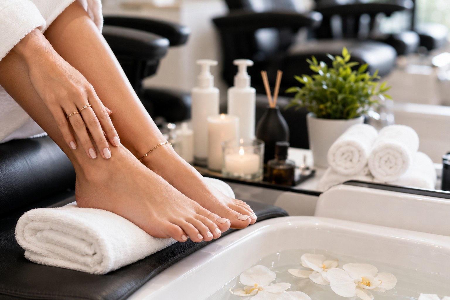 Elegant manicure pedicure beauty treatment closeup