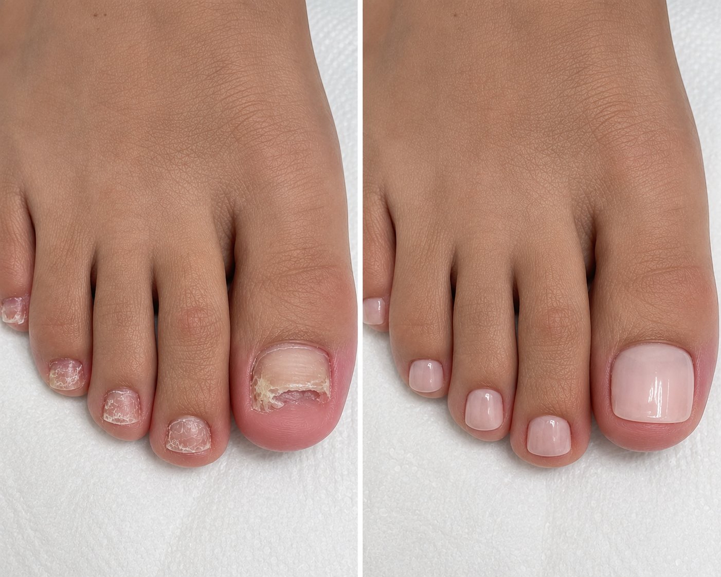 Toenail reconstruction, before and after